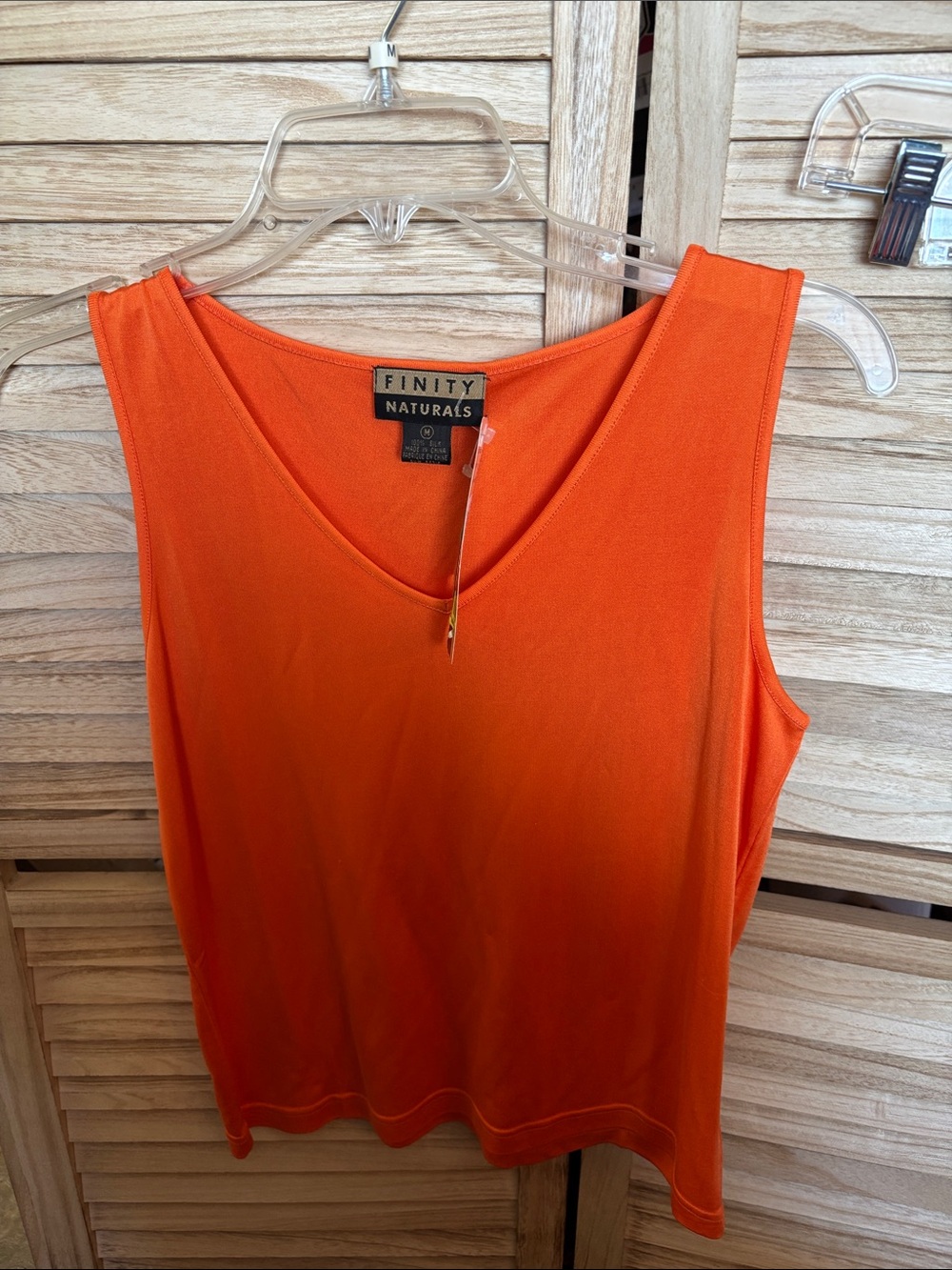 Finity Naturals Orange Silk V-Neck Tank Top Medium NWT